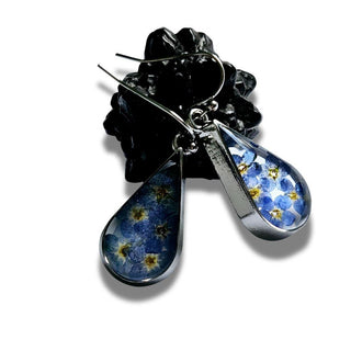 Blue Dried Flower HandMade Earrings Australian Unique Drop Silver Jewelery Natur