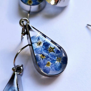 Blue Dried Flower HandMade Earrings Australian Unique Drop Silver Jewelery Natur