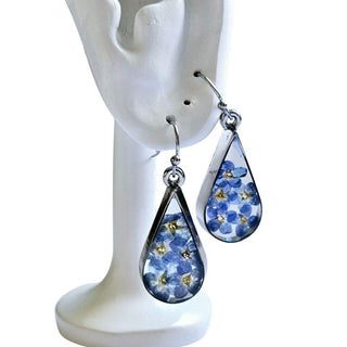 Blue Dried Flower HandMade Earrings Australian Unique Drop Silver Jewelery Natur
