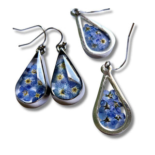 Blue Dried Flower HandMade Earrings Australian Unique Drop Silver Jewelery Natur