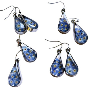 Blue Dried Flower HandMade Earrings Australian Unique Drop Silver Jewelery Natur