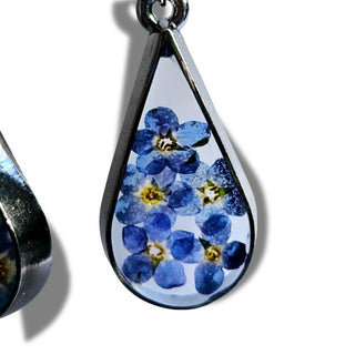 Blue Dried Flower HandMade Earrings Australian Unique Drop Silver Jewelery Natur