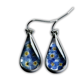Blue Dried Flower HandMade Earrings Australian Unique Drop Silver Jewelery Natur