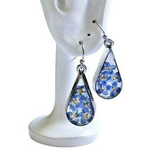 Blue Dried Flower HandMade Earrings Australian Unique Drop Silver Jewelery Natur