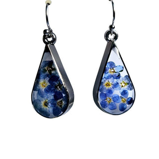 Blue Dried Flower HandMade Earrings Australian Unique Drop Silver Jewelery Natur