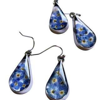 Blue Dried Flower HandMade Earrings Australian Unique Drop Silver Jewelery Natur