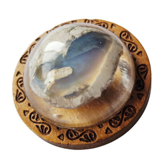 Opal & Resin Wooden Engraved Brooch Australian Genuine Natural Jewellery