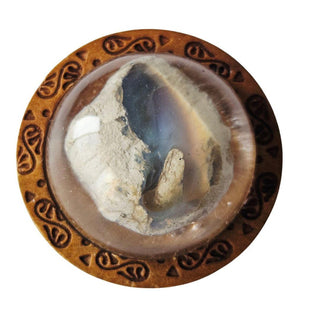 Opal & Resin Wooden Engraved Brooch Australian Genuine Natural Jewellery