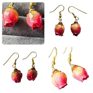 Real Rose bud Natural Flowers Resin Earrings Aust' Hand Made Jewellery Botanical