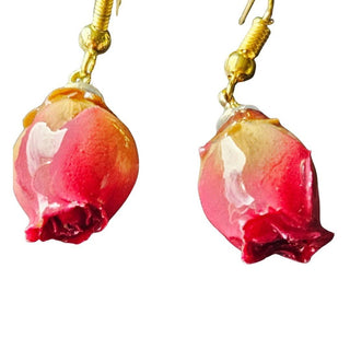 Real Rose bud Natural Flowers Resin Earrings Aust' Hand Made Jewellery Botanical