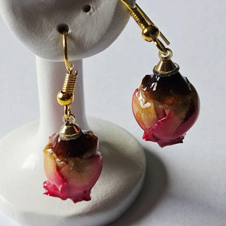 Real Rose bud Natural Flowers Resin Earrings Aust' Hand Made Jewellery Botanical