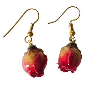 Real Rose bud Natural Flowers Resin Earrings Aust' Hand Made Jewellery Botanical