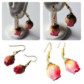 Real Rose bud Natural Flowers Resin Earrings Aust' Hand Made Jewellery Botanical