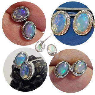 Solid Opal Twist Stud Oval Earrings Australian Genuine Gems Silver RRP$160