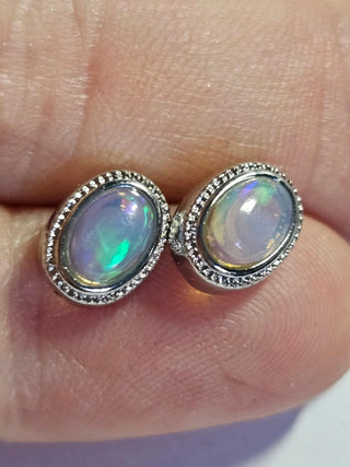 Solid Opal Twist Stud Oval Earrings Australian Genuine Gems Silver RRP$160