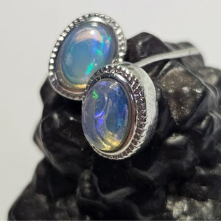 Solid Opal Twist Stud Oval Earrings Australian Genuine Gems Silver RRP$160