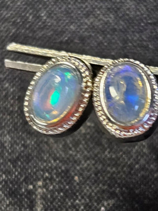 Solid Opal Twist Stud Oval Earrings Australian Genuine Gems Silver RRP$160
