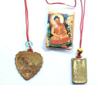 SUTRA PENDANTS x3 For Blessings, Harmony, Peace Stunning Gold Enamel Shapes