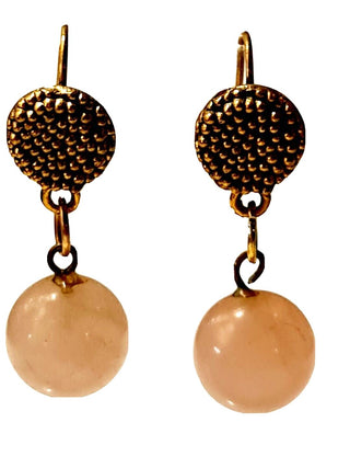 Solid Rose Quartz Ball Earrings Shepherds Hook Hand Made Australian Genuine Gems