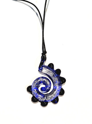 Hand Blown Blue Irridescent Glass Pendant Necklace Jewellery Jewelry Collectable