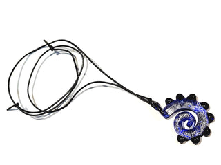 Hand Blown Blue Iridescent Glass Pendant Necklace Jewellery Jewelry Collectable