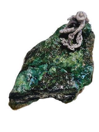 Native Malachite Specimen with Pewter Miner Genuine Gems Gemstone 239gms H1