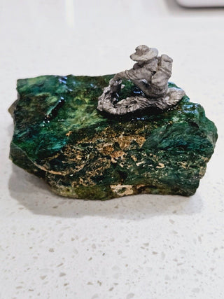 Native Malachite Specimen with Pewter Miner Genuine Gems Gemstone 239gms H1