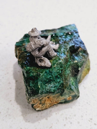 Native Malachite Specimen with Pewter Miner Genuine Gems Gemstone 239gms H1