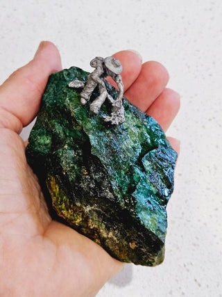 Native Malachite Specimen with Pewter Miner Genuine Gems Gemstone 239gms H1