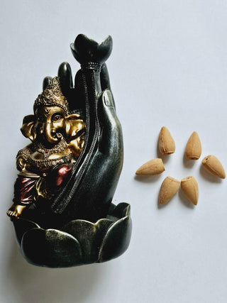 Ganesh Back flow Waterfall Incense Burner & 6 Cones X1