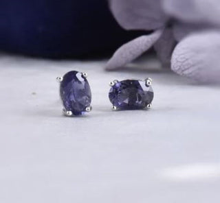 Solid Iolite (Water Sapphire) Stud Oval Earrings Australian Genuine Gems