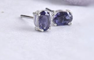 Solid Iolite (Water Sapphire) Stud Oval Earrings Australian Genuine Gems