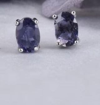 Solid Iolite (Water Sapphire) Stud Oval Earrings Australian Genuine Gems