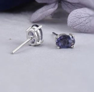Solid Iolite (Water Sapphire) Stud Oval Earrings Australian Genuine Gems