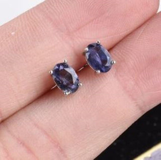 Solid Iolite (Water Sapphire) Stud Oval Earrings Australian Genuine Gems