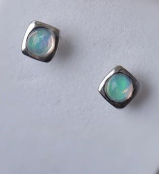Solid Opal Stud Square Earrings Bevelled Australian Genuine Gems Silver RRP$160