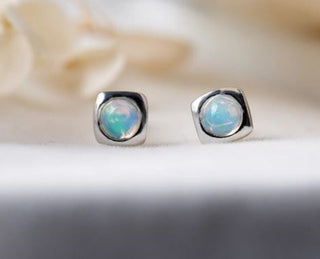 Solid Opal Stud Square Earrings Bevelled Australian Genuine Gems Silver RRP$160