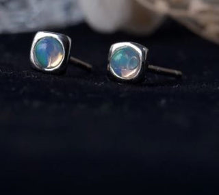 Solid Opal Stud Square Earrings Bevelled Australian Genuine Gems Silver RRP$160
