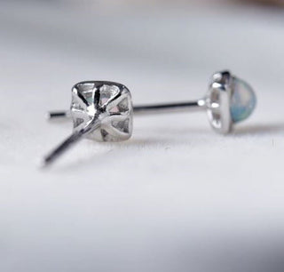 Solid Opal Stud Square Earrings Bevelled Australian Genuine Gems Silver RRP$160