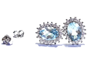 Solid Blue Topaz + CZ Stud Oval Earrings Australian Genuine Gems Silver RRP$90