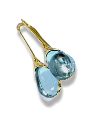 Solid Blue Glass Drop HandMade Earrings Australian Unique Gold Water