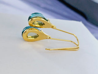 Solid Blue Glass Drop HandMade Earrings Australian Unique Gold Water