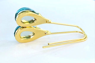 Solid Blue Glass Drop HandMade Earrings Australian Unique Gold Water