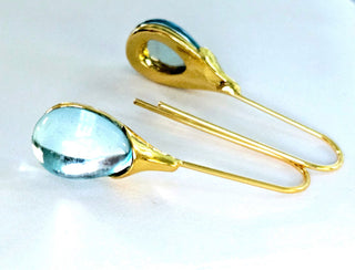 Solid Blue Glass Drop HandMade Earrings Australian Unique Gold Water