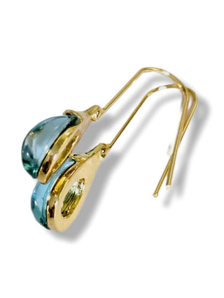 Solid Blue Glass Drop HandMade Earrings Australian Unique Gold Water