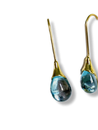 Solid Blue Glass Drop HandMade Earrings Australian Unique Gold Water