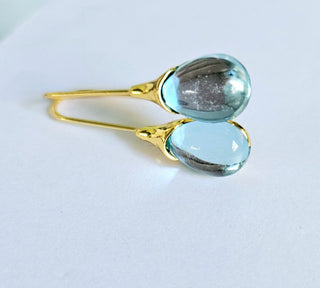 Solid Blue Glass Drop HandMade Earrings Australian Unique Gold Water