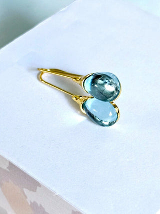 Solid Blue Glass Drop HandMade Earrings Australian Unique Gold Water