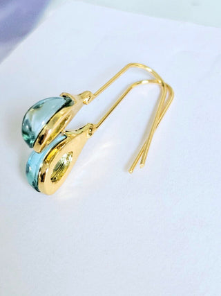 Solid Blue Glass Drop HandMade Earrings Australian Unique Gold Water