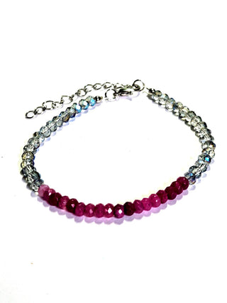 Pink Tourmaline & Holographic Crystals Bracelet Hand Made Artist Australia